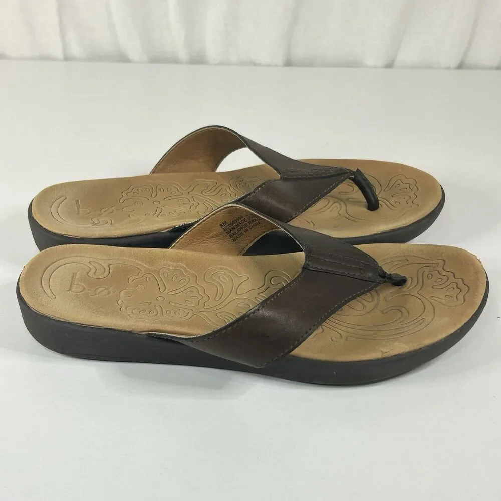 BOC Sandals Womens 8M Thong Flip Flops  Brown Faux Leather Casual - Picture 2 of 8